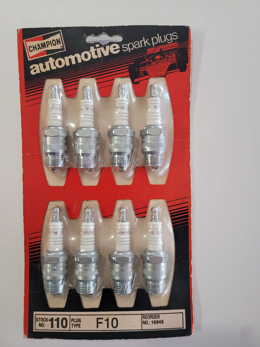 Champion F10 Nickel Spark Plug, Vintage Pkg. (NLA) (NOS) 8 plugs in package.