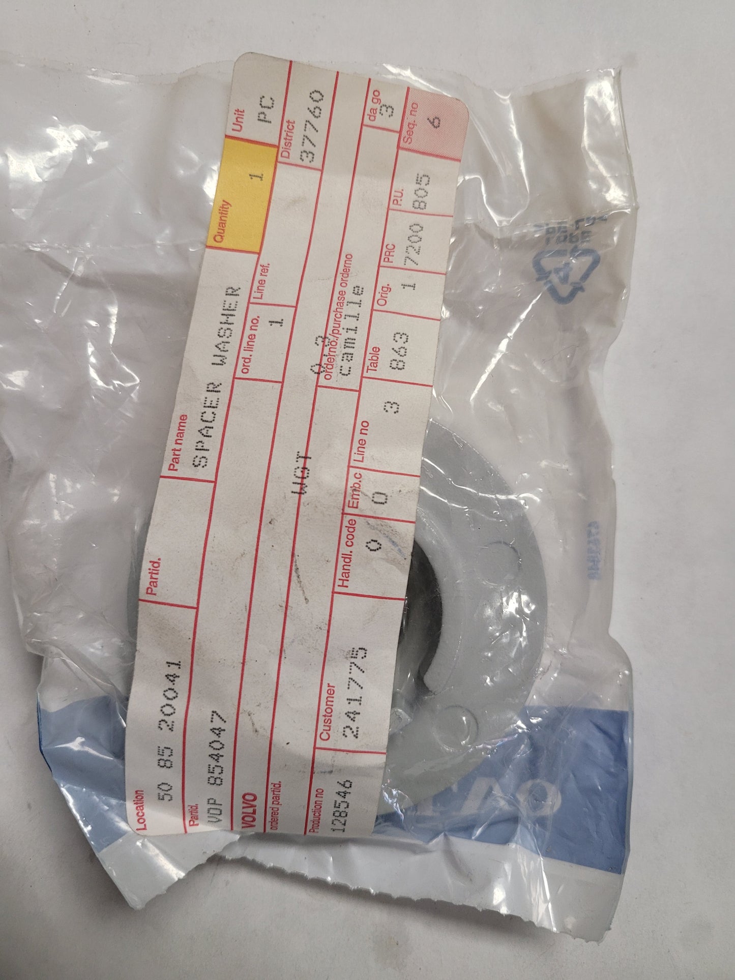 Spacer Washer, Vintage, (NOS) Volvo 854047