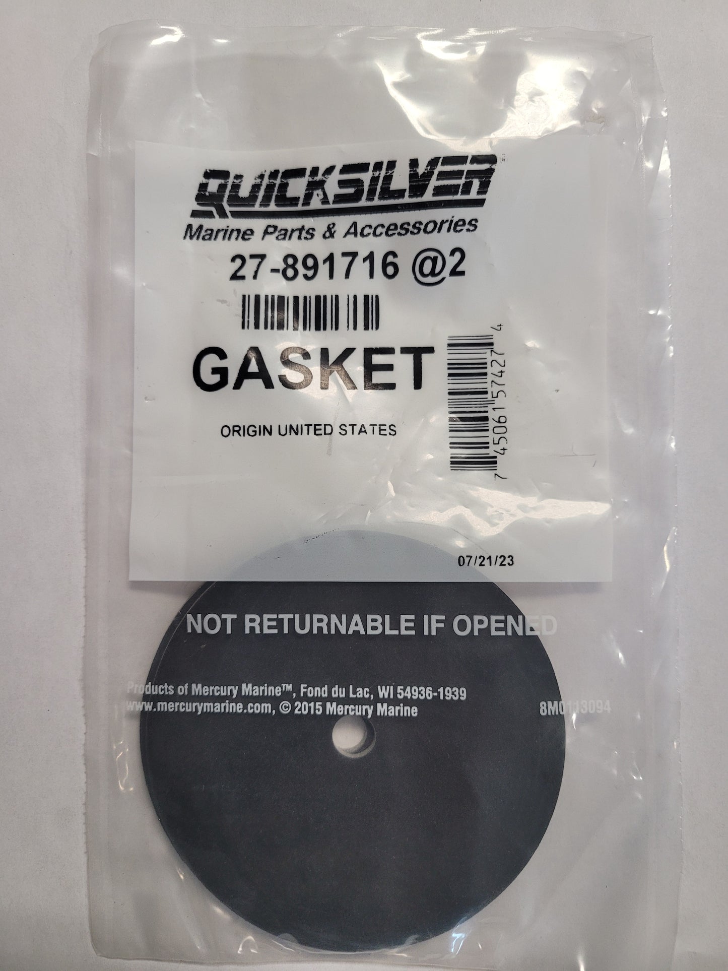 Gasket, End Cap, Quicksilver 891716