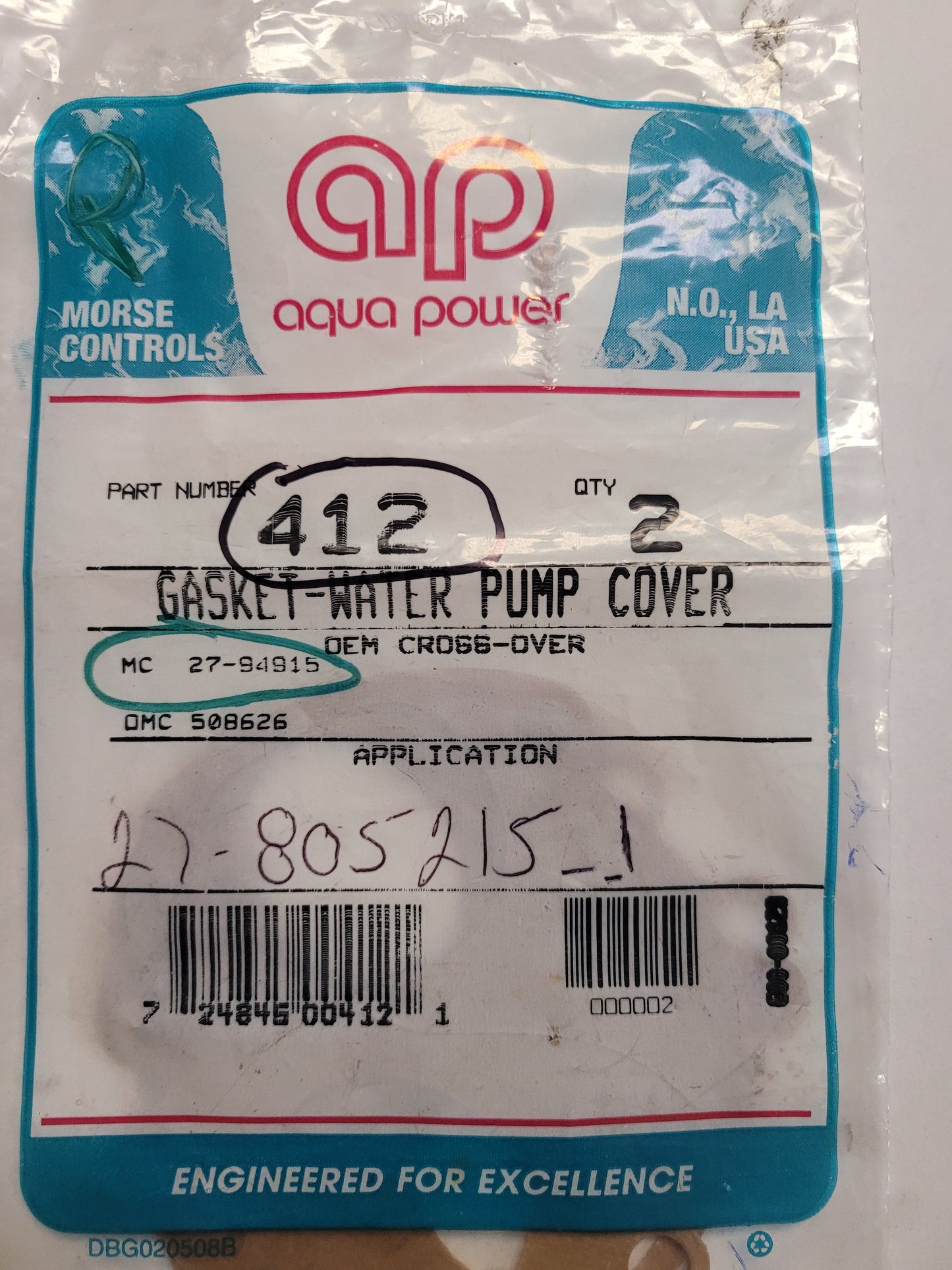 Gasket, Water Pump, Aqua Power 412