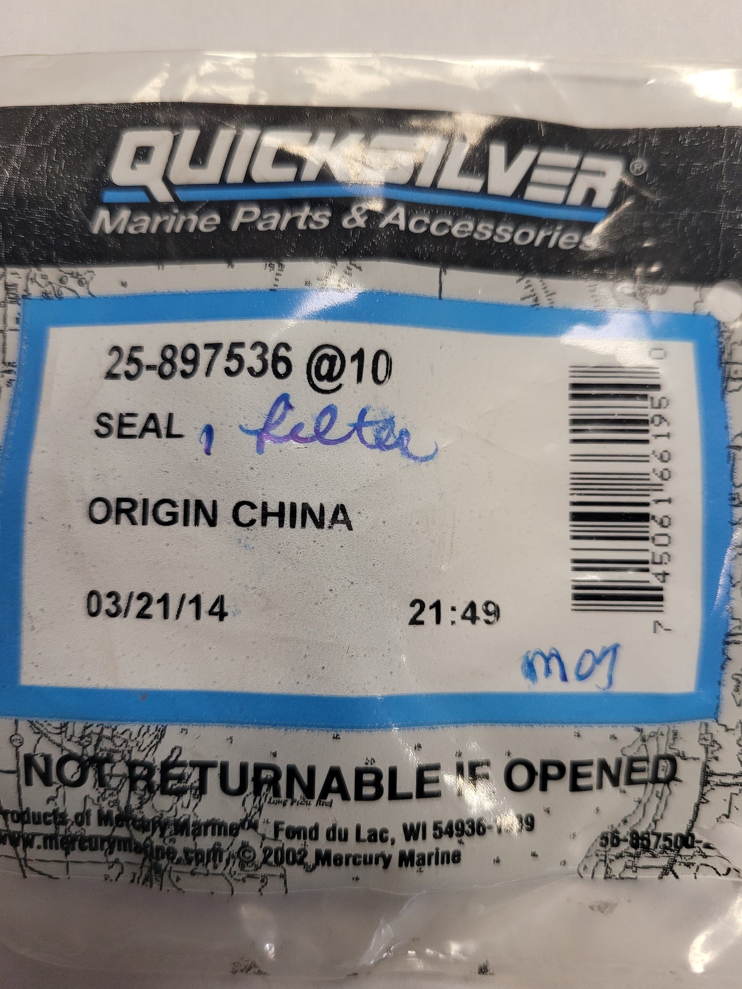 Seal, filter, Quicksilver 897536