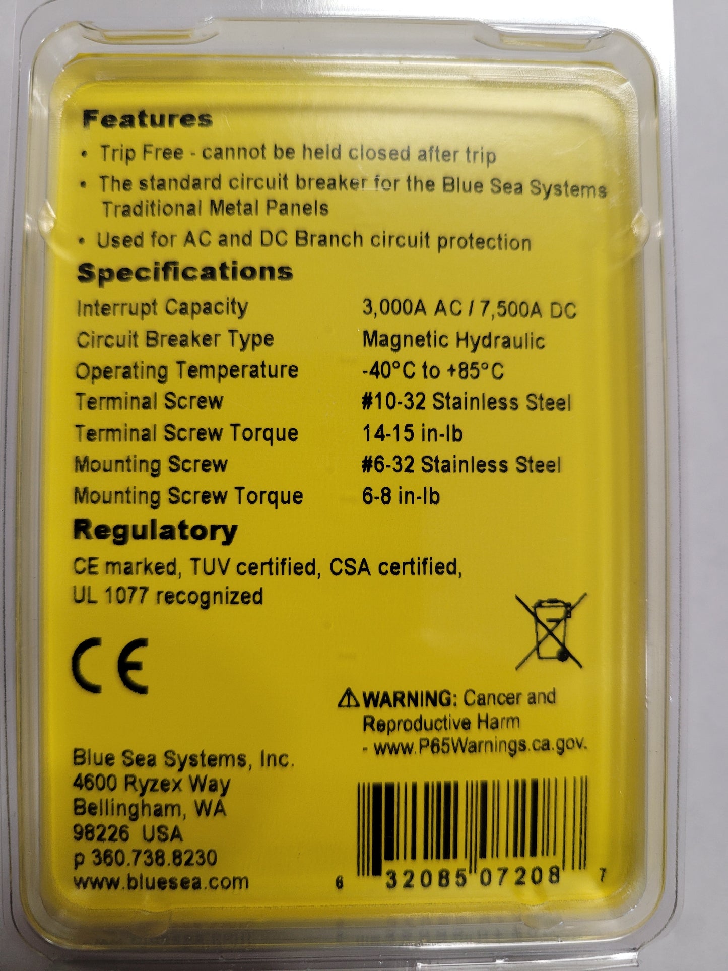 A-Series Black Toggle Circuit Breaker - Single Pole 15A