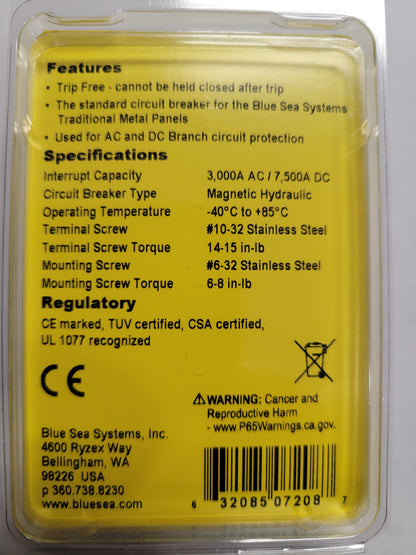 A-Series Black Toggle Circuit Breaker - Single Pole 15A