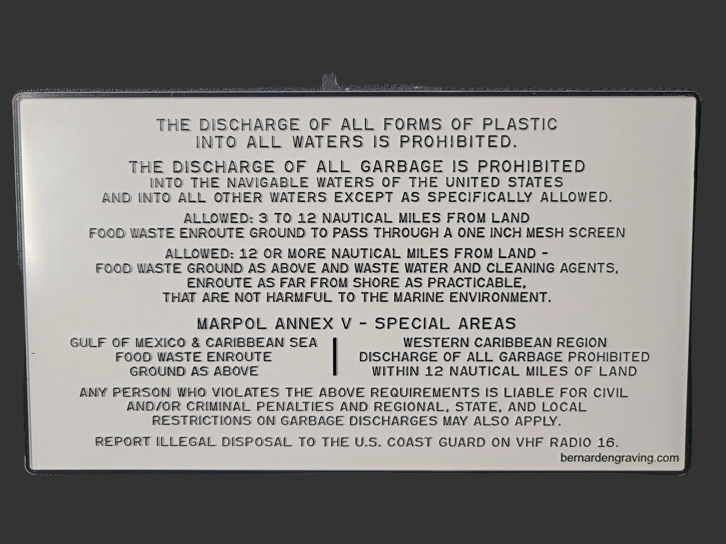 PLAQUE /ILLEGAL TO DUMP