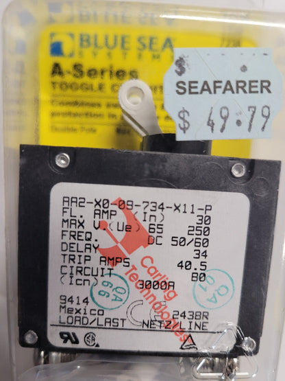 30 Amp Blue Sea Systems A-Series DC Double Pole Toggle Circuit Breaker