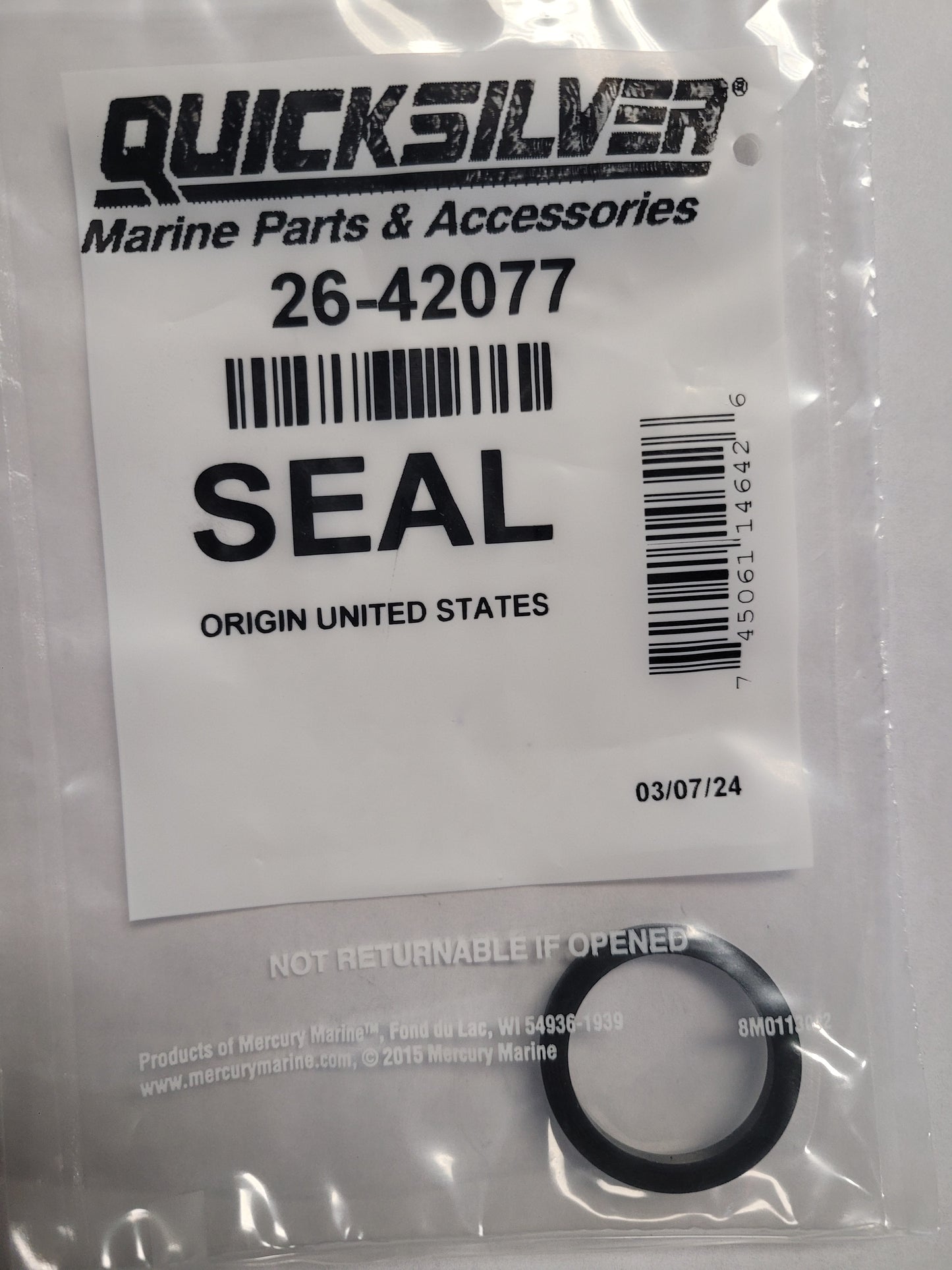 Seal, Oil Filter Adaptor & Swivel Brkt. Quicksilver 42077