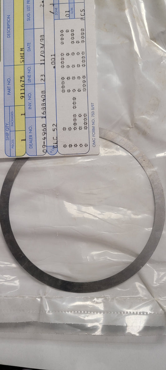 SHIM, Bearing carrier .017", Vintage, (NOS) OMC 911675