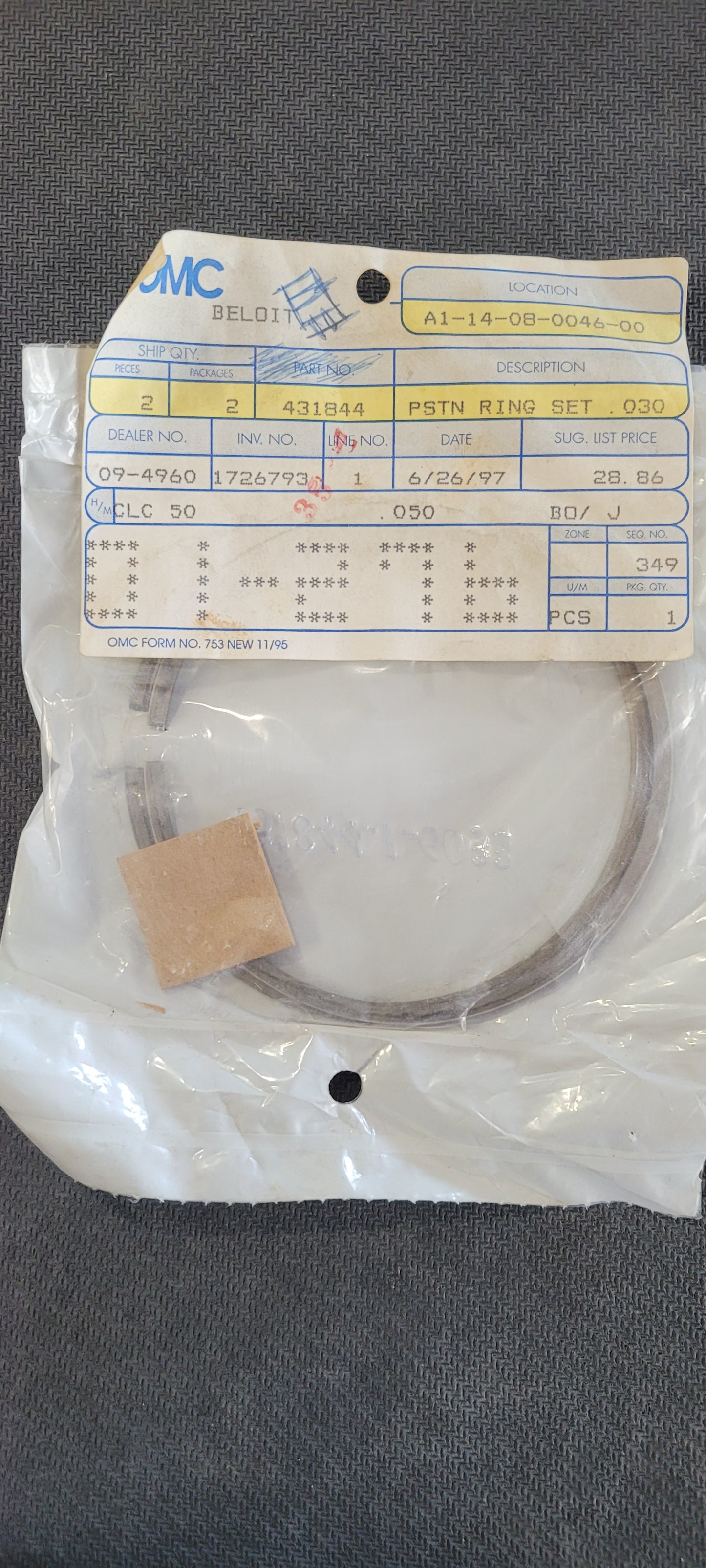 Pstn Ring Set, Omc 431844, (NOS)