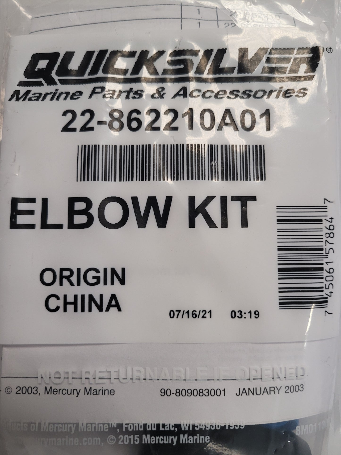 EXH MANIFOLD DRAIN ELBOW, Quicksilver 862210A01