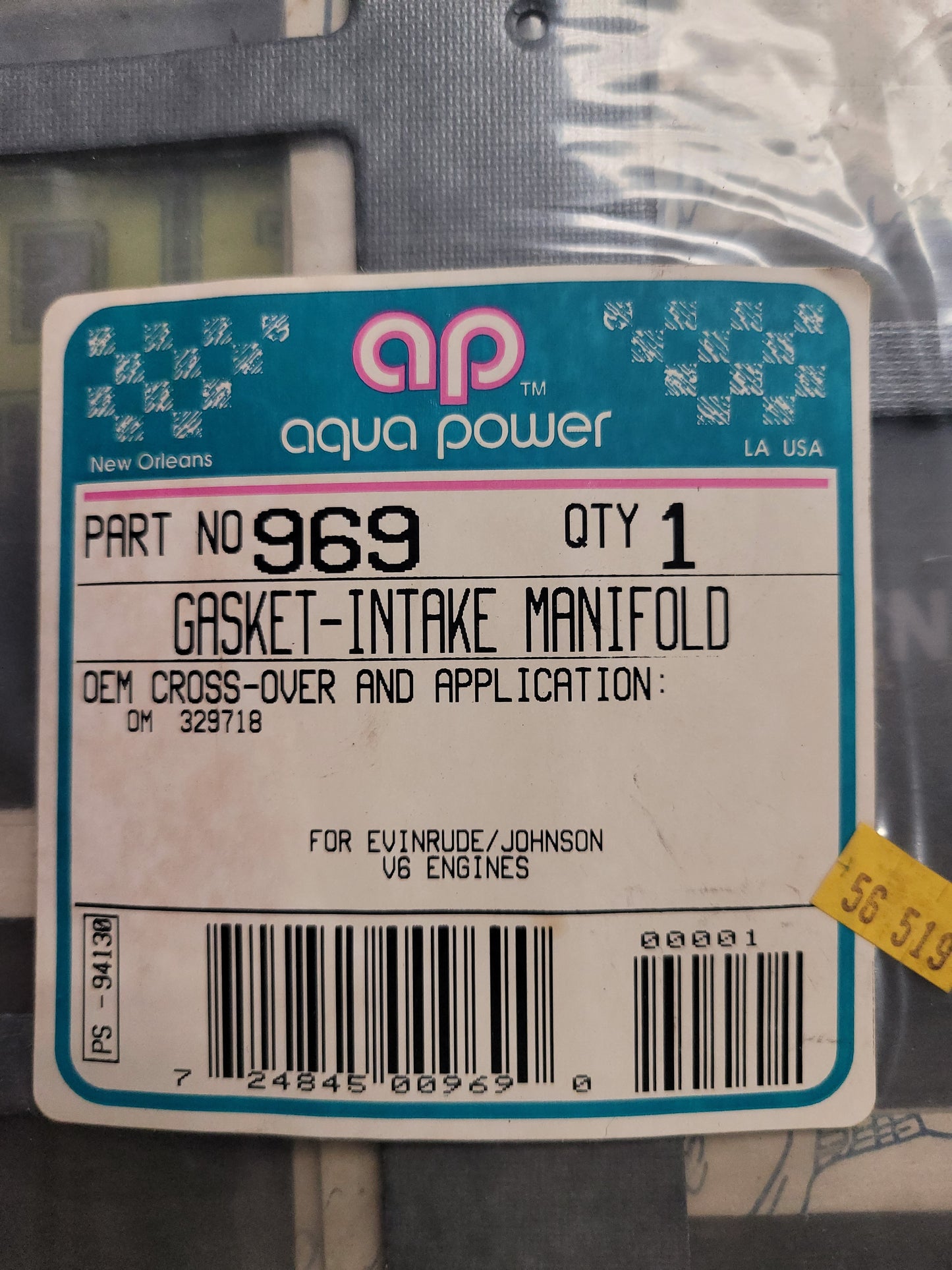 Intake Manifold Gasket, (NOS) Aqua Power 969