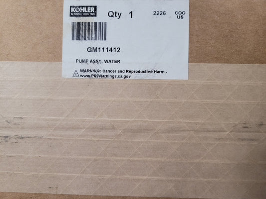 Pump assy, Water, Kohler GM111412, Replaces 225371