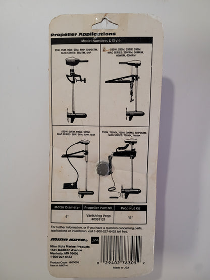 Minn Kota 2091121, Vanishing Propeller, 4", W/Prop Nut Kit 'B'