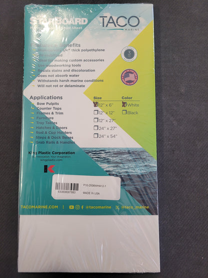 TACO 1/4" x 12" x 6" White Starboard