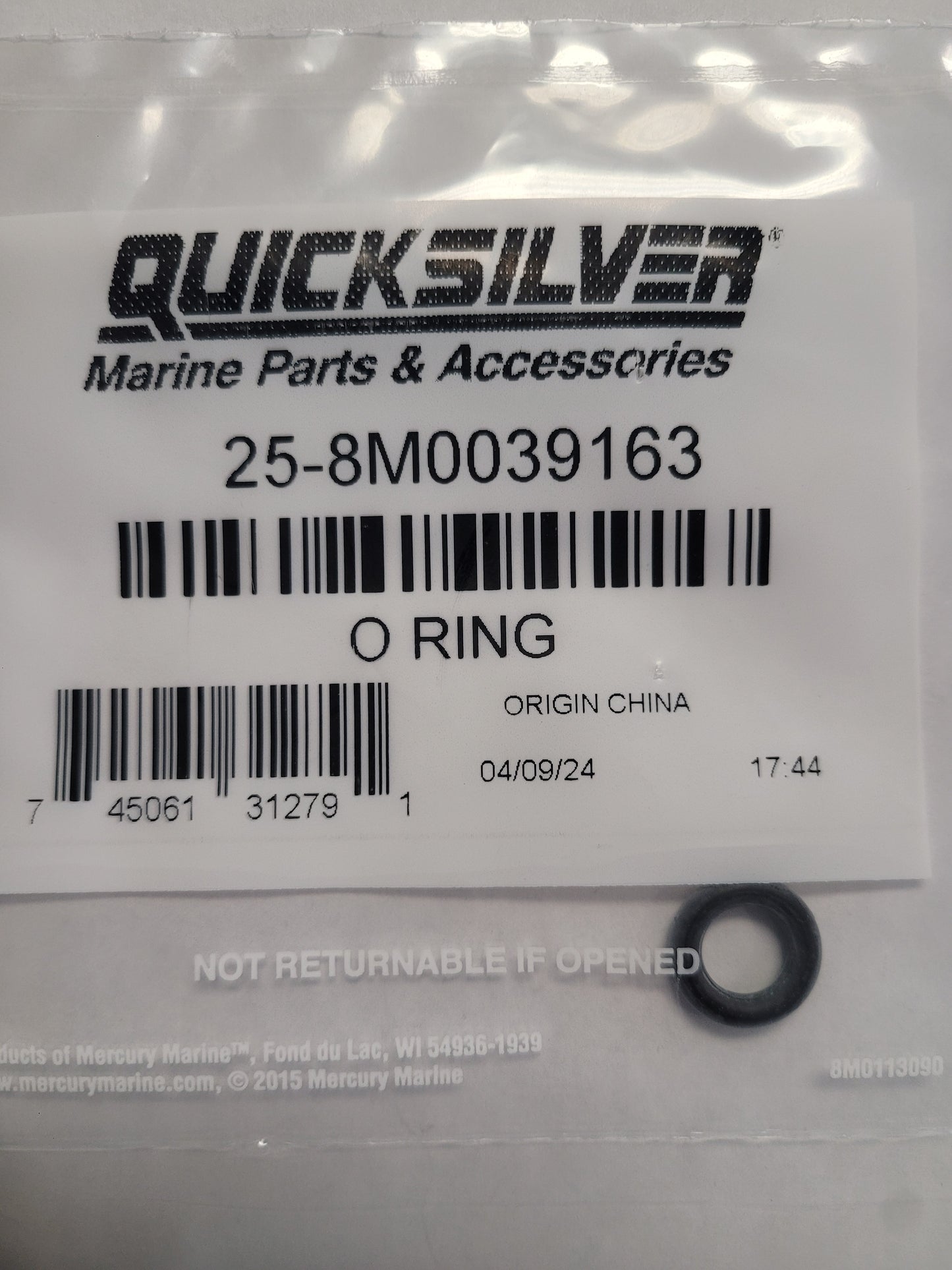 O-ring, Quicksilver 8M0039163, replaces 25-814878