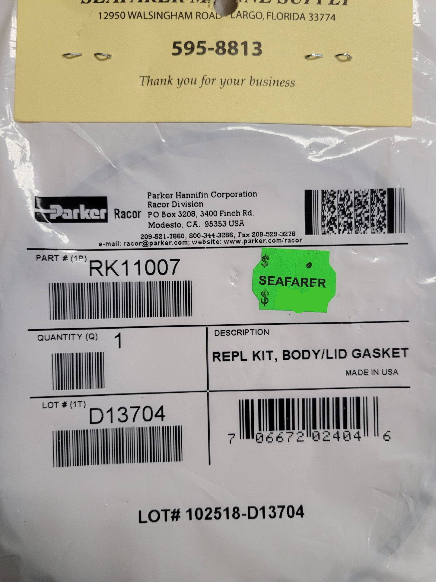 Lid/Bowl gasket, Racor RK11007