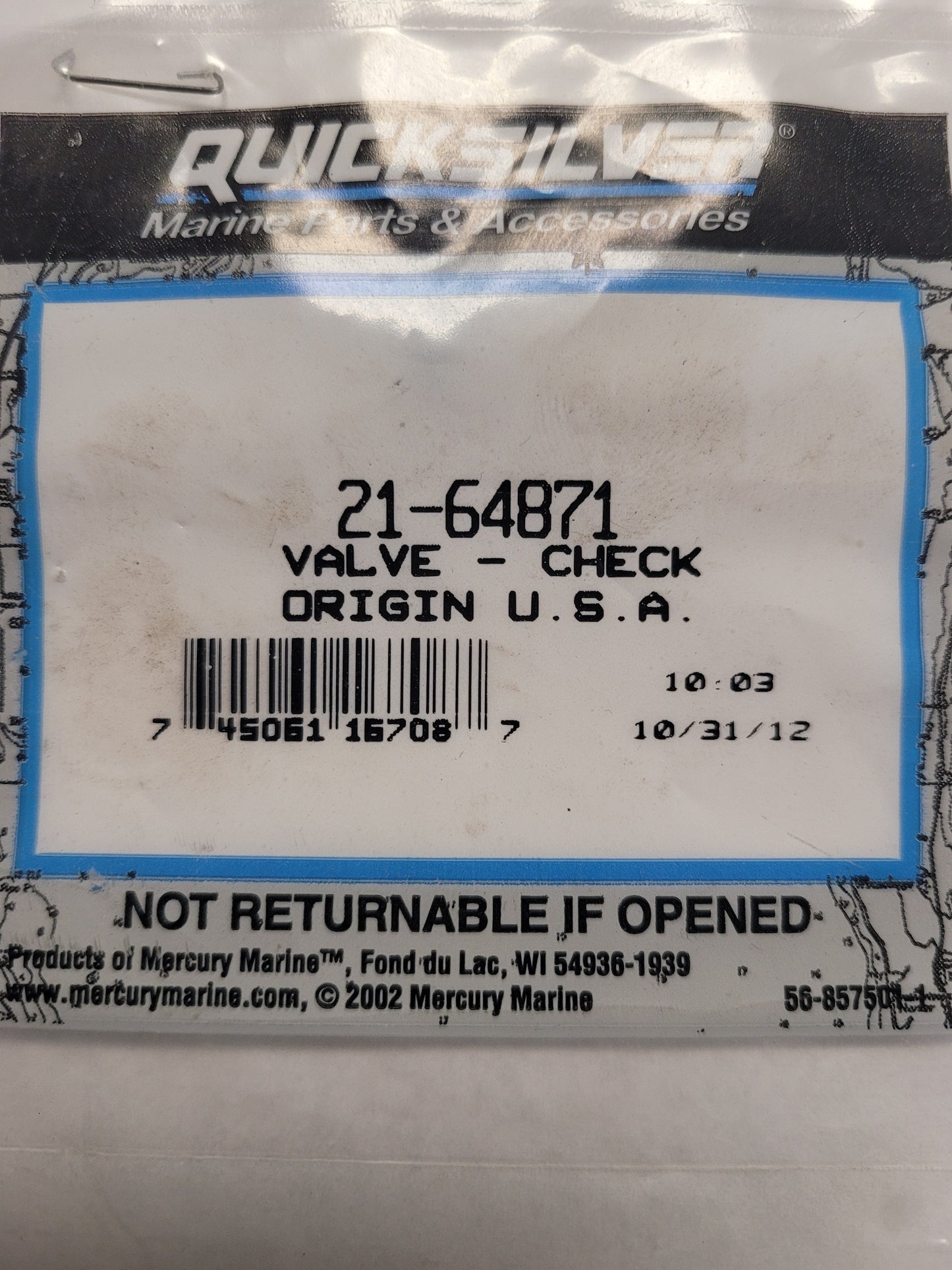 Check Valve, Quicksilver 64871