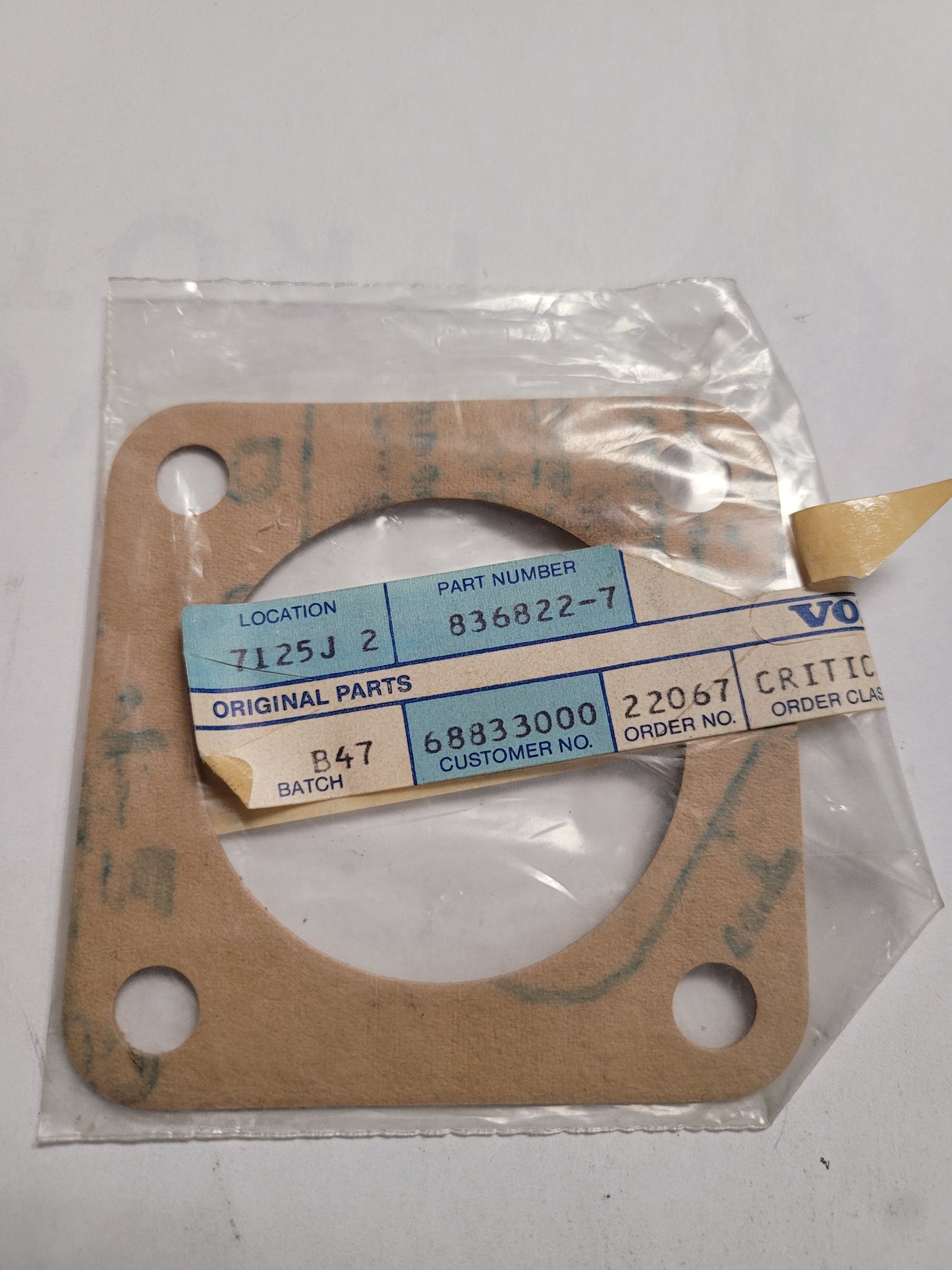 Gasket, Vintage, (NOS) Volvo 836822