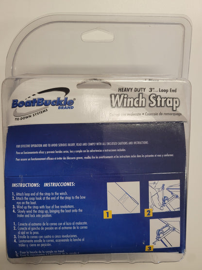 BoatBuckle Winch Strap w/ Loop End, 3"x25', Black.