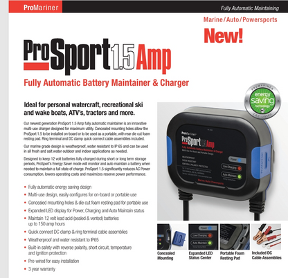 ProMariner Prosport 1.5 Amp Battery Maintainer & Charger